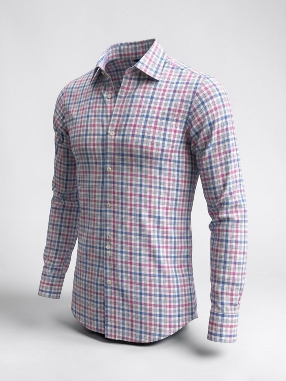 David Donahue Men’s Trim Fit Dress Shirt – Blue/Green/White Check – NWOT